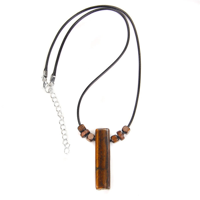 Wholesale Irregularly shaped raw stone flat tube pendant and stone bead necklace