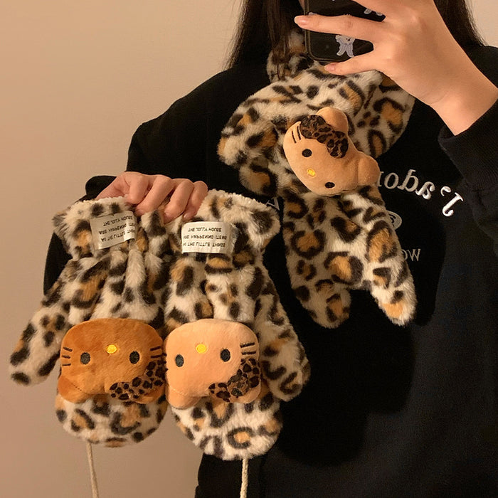 Wholesale Cartoon leopard print plush gloves