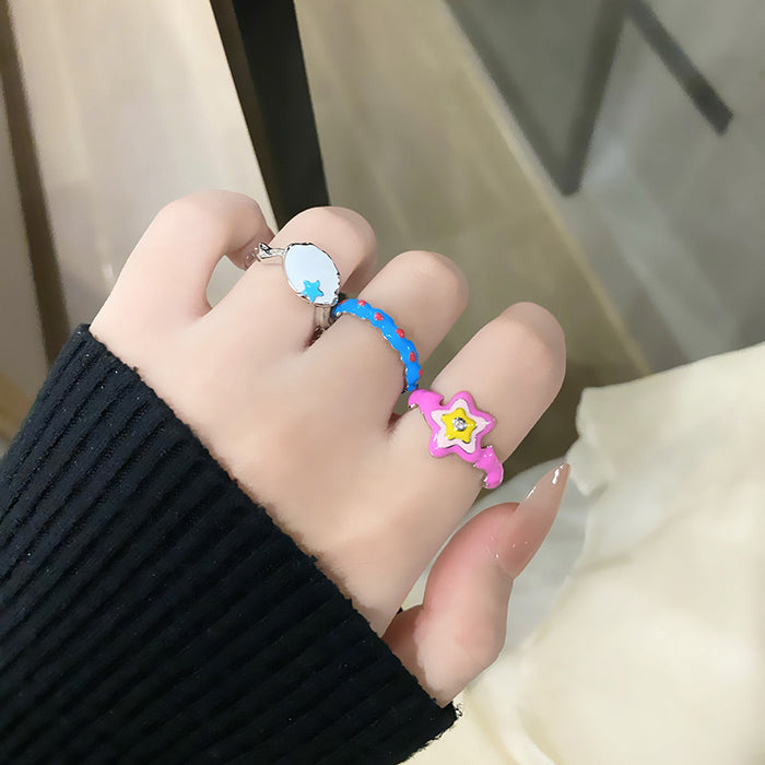 Wholesale Drip glazed star ring, niche design, index finger ring, fashionable and personalized ring