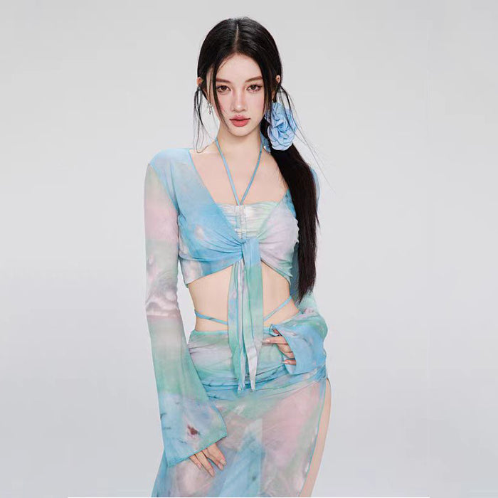 Wholesale Swimsuit women's split bikini four piece set long sleeved long skirt swimsuit vacation beach soaking hot spring