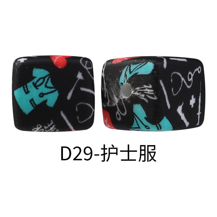 Wholesale Random 100pcs Watermark cube silicone beads jewelry beaded bracelet accessories square printed silicone beads