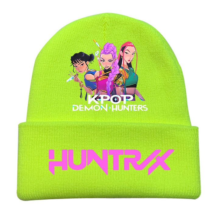 Wholesale Kpop Knitted hat fashion curled brim beanie printed
