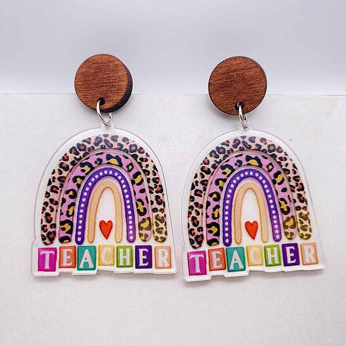 Wholesale Teacher's Day Leopard Print Pencil Acrylic Earrings JDC-ES-Chengy040