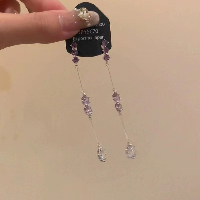 Wholesale Purple zircon tassel earrings, new fashionable and versatile, light luxury temperament, exquisite earrings