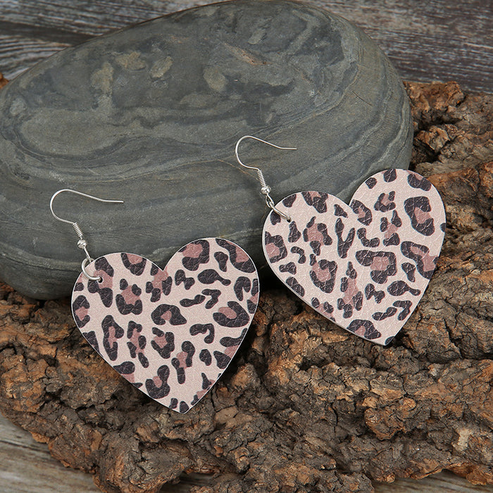 Wholesale Valentine's Day Love Heart Leopard Print PU Leather Earrings JDC-ES-SaIP107