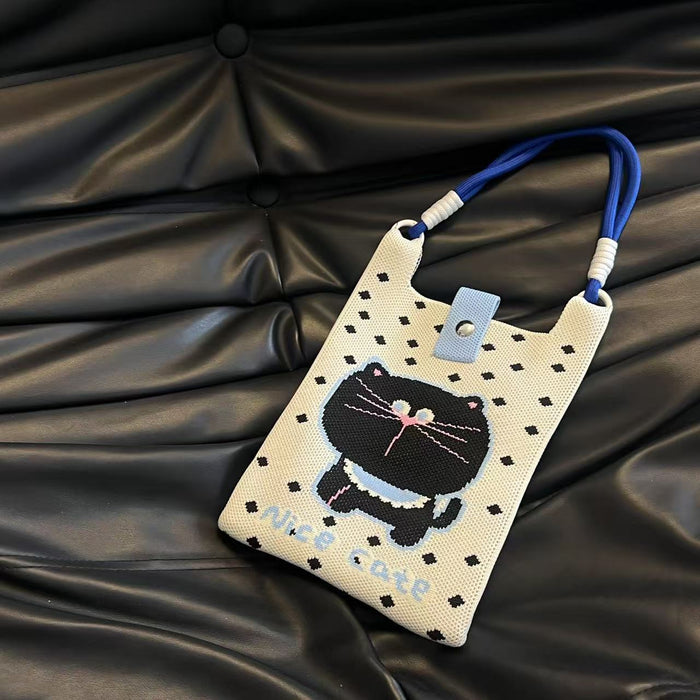 Wholesale Mobile phone bag cartoon knitted bag dopamine color matching handbag niche versatile shoulder crossbody bag