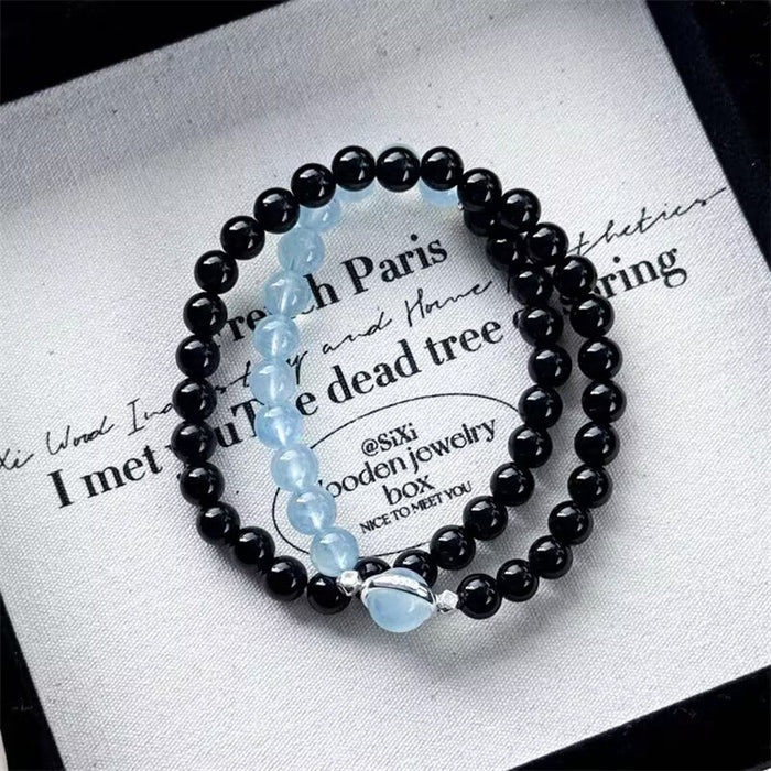 Wholesale Obsidian double circle bracelet made of pure silver, niche