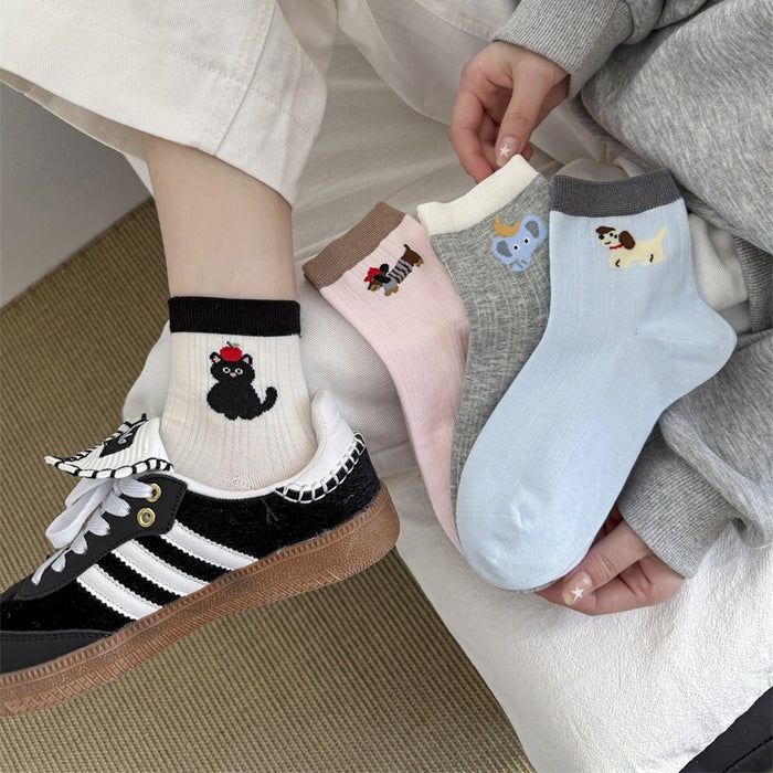 Wholesale Short tube cartoon socks, low cut cotton socks, mid tube socks, color blocked socks