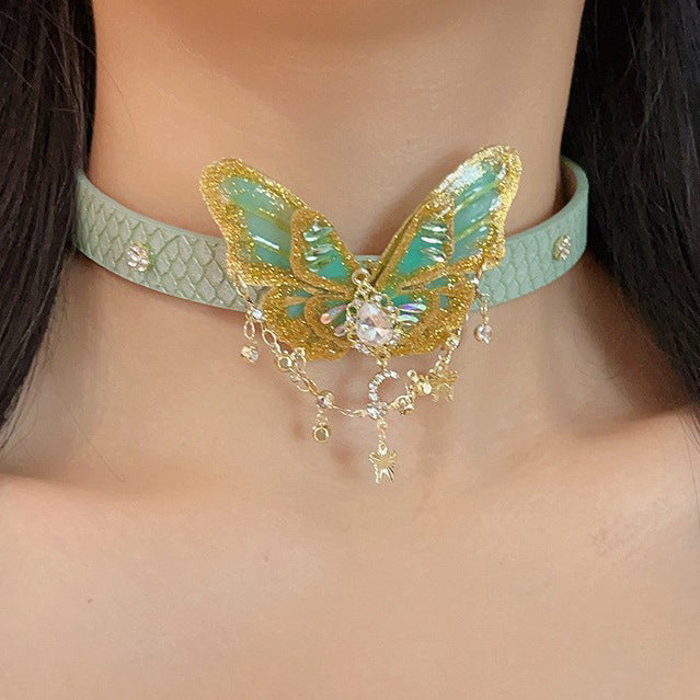 Wholesale Butterfly tassel necklace, heavy-duty necklaces, punk retro necklaces, neckband accessories