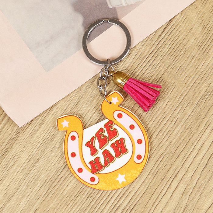 Wholesale keychain retro western do old cactus love cowboy hat cow zebra hoof pink tassel