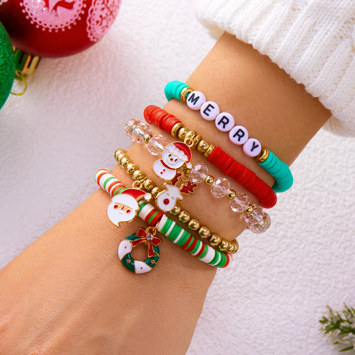 Wholesale Christmas colorful gift bracelet for women Christmas tree gift box letter polymer clay elastic beaded stacking bracelet