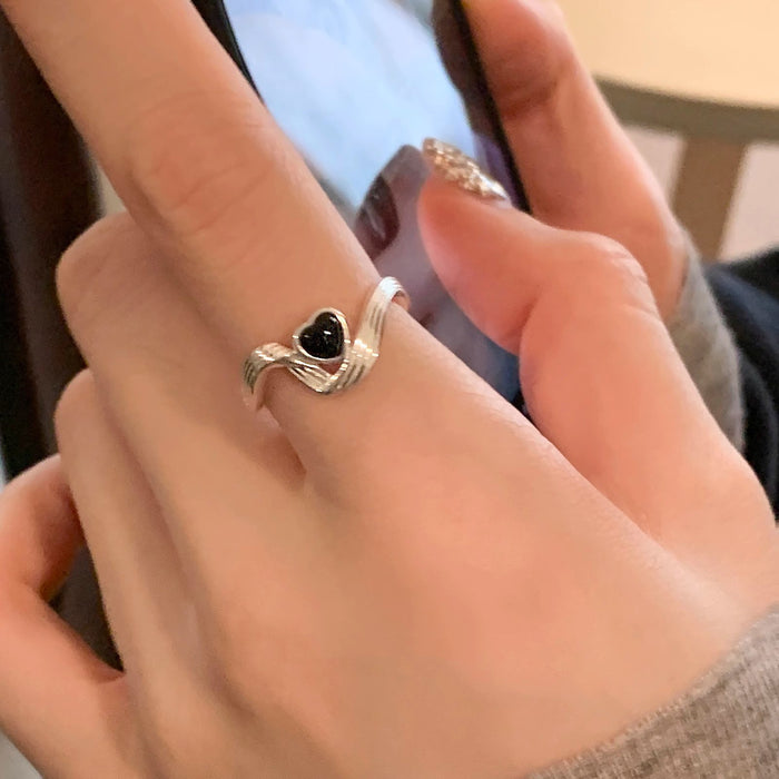 Wholesale Light luxury metal brushed diamond inlaid ring, niche and high-end open mouth ring