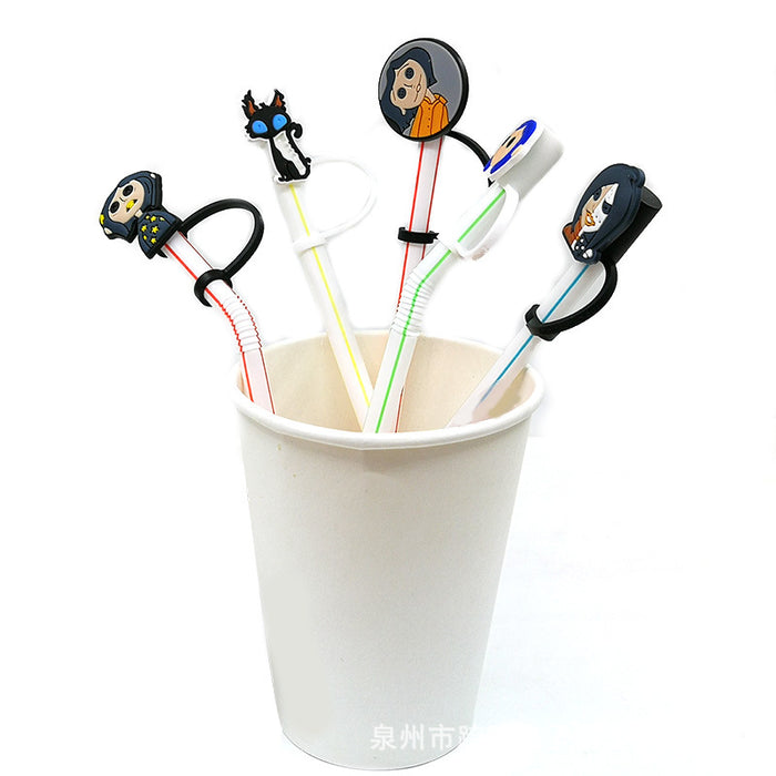 Wholesale Series Straw Cover Straw Cap Silicone Dust Stopper Cute Anime Party Straw Decoration