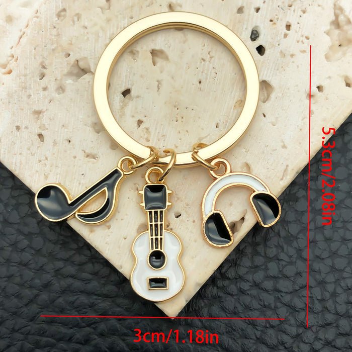 Wholesale oil dripping music guitar keyboard headset microphone star keychain key ring