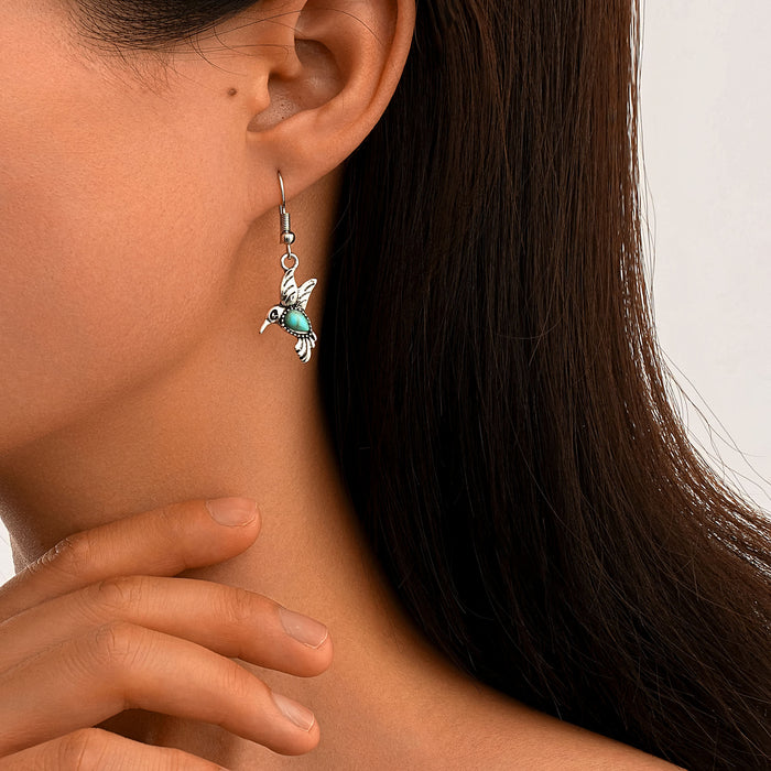 Wholesale New animal earrings, retro and personalized hummingbird earrings, turquoise earrings