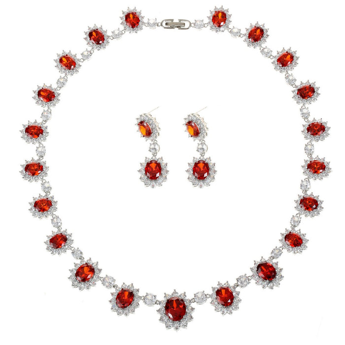Wholesale Luxury Zircon Necklace Earrings suit  Banquet Jewelry Oval Women' s Holiday Wear