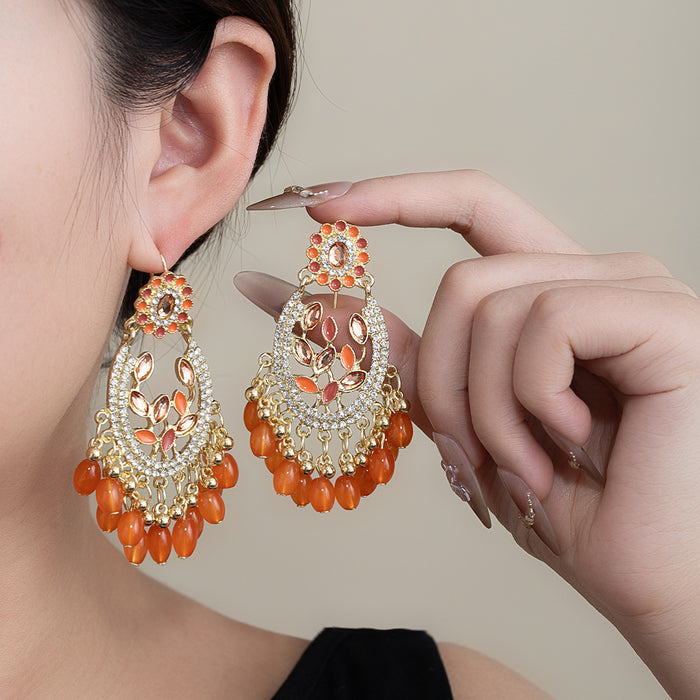 Wholesale Retro Bohemian Long Tassel Drop Earrings Heavy Industry Creative Ethnic Style Diamond-Encrusted High-End Earrings
