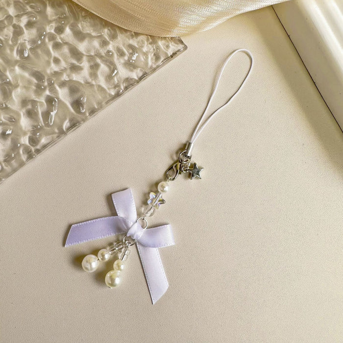 Wholesale Jewelry Sweet Girl's Heart Pearl Bow Pendant Mobile Phone Hanging Rope Chain