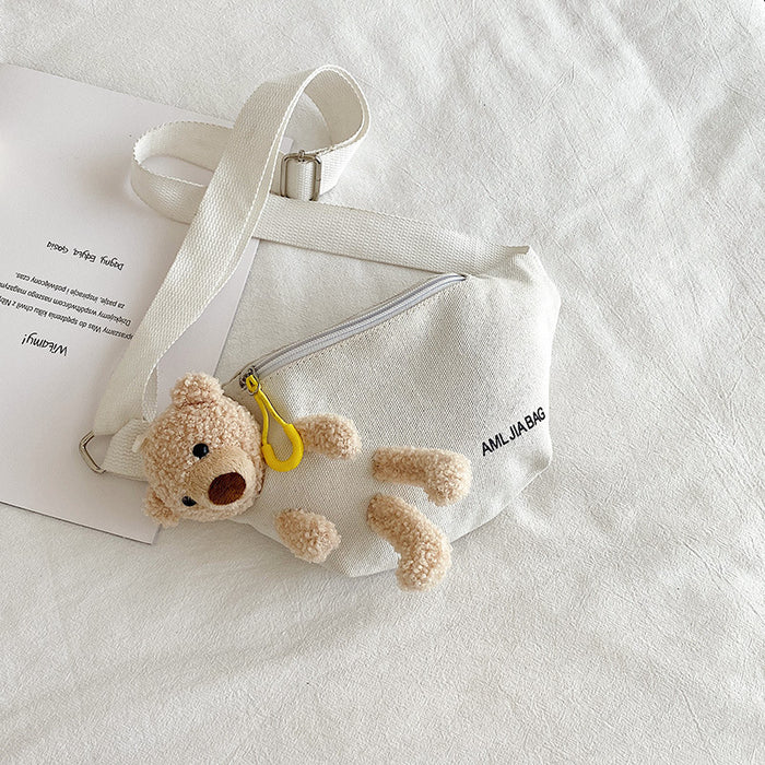 Wholesale Crossbody canvas chest bag with printed letters, cute little bear waist bag