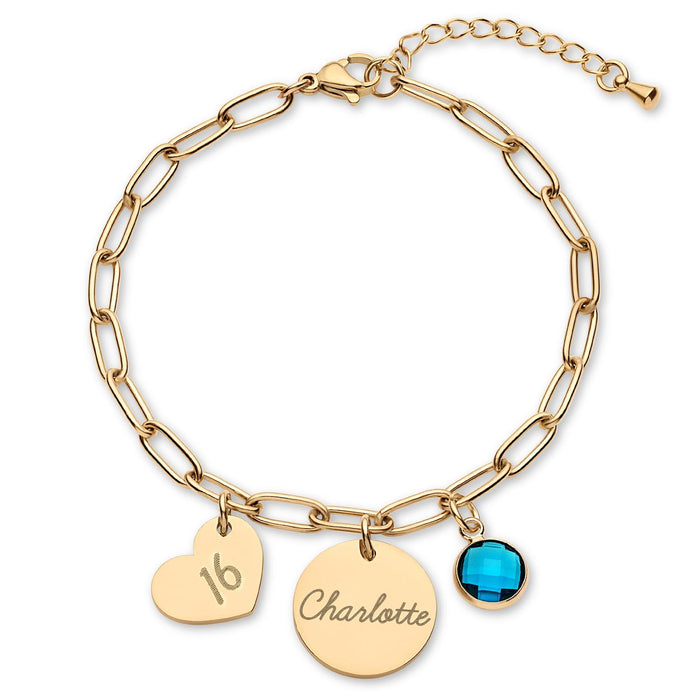 Wholesale Birthday Stone Bracelet Steel Rose Gold Plated Round Brand Name Engraved Birthday Bracelet Love Bracelet