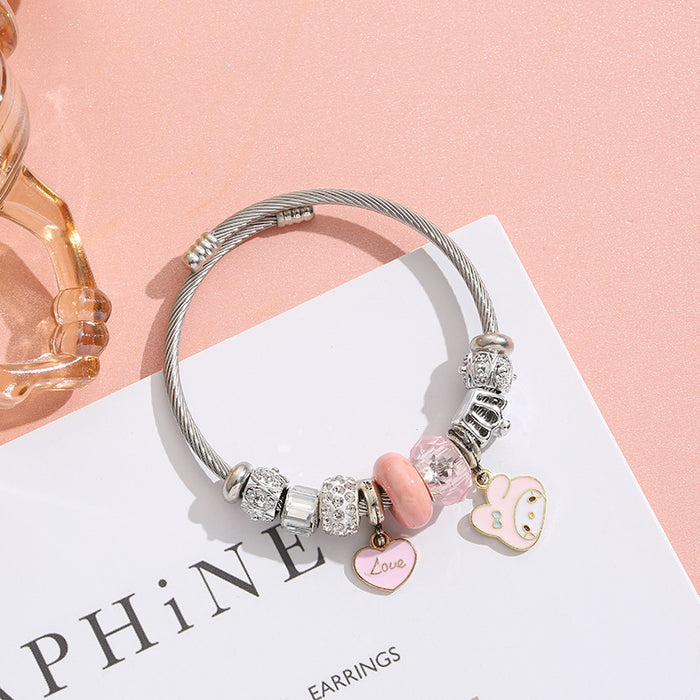 Wholesale Stainless Steel Heart Bracelet DIY Pendant Beaded Crystal Bracelet