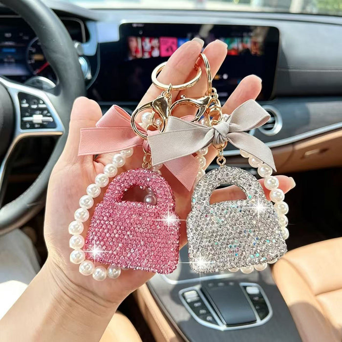 Wholesale Rhinestone Pearl Keychain Bag Charm Fashion Accessory Car Key Gift