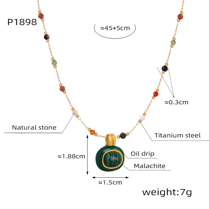 Wholesale Fashionable Gold  Stone Titanium Steel Necklace Jewelry Geometric Shape Regular Chain