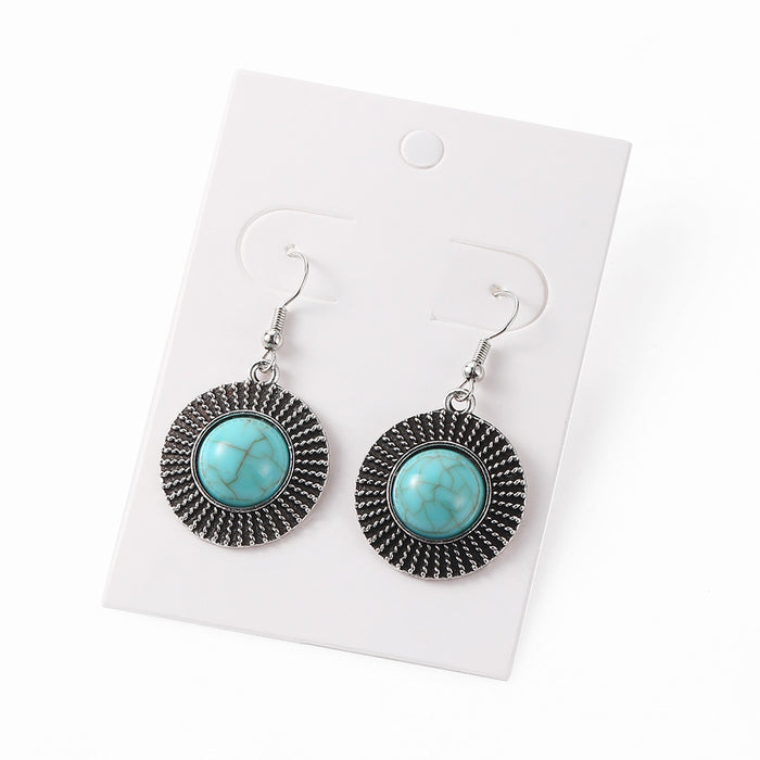 Wholesale vintage personality turquoise round earrings