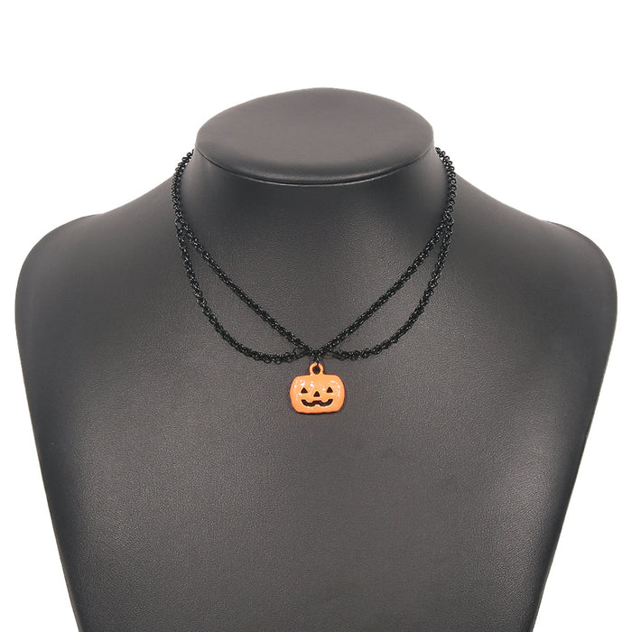 Wholesale Alloy Halloween Drip Oil Pumpkin Exaggerated Necklace JDC-NE-QianDi005