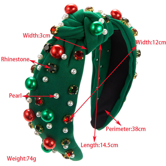 Wholesale Christmas pearl headband red green diamond headband women's hair accessories
