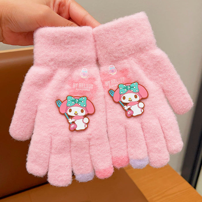 Wholesale Warm Gloves Cute Cartoon  fleece-lined Warm Five Finger Set