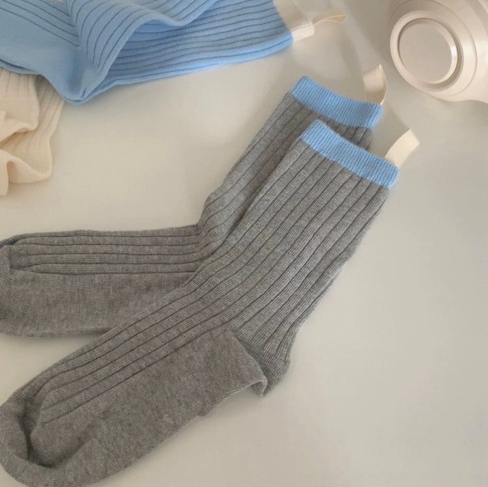 Wholesale Minority Basic Color blocked Stacked Sock Fabric Label Academy Middle Sock Basic