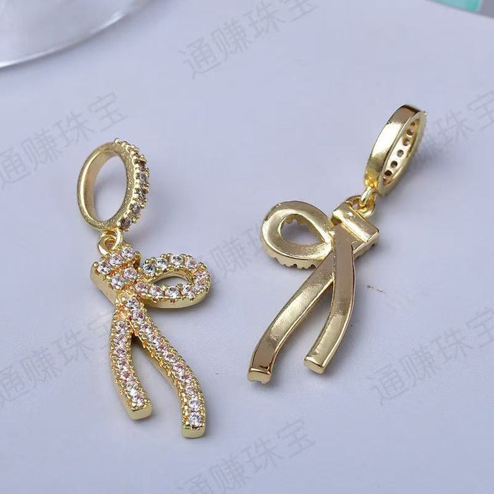 Wholesale 14K gold pendant with diamond wings and bow necklace jewelry accessories