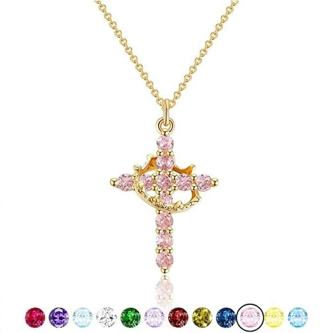Wholesale Cross Crown Rotating Necklace Versatile Light Luxury High End Necklace Zircon Clavicle Chain