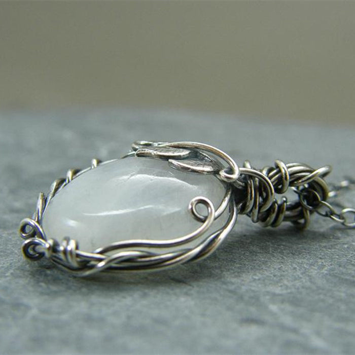 Wholesale Cross border leaf pendant necklace jewelry imitation moonstone necklace retro necklace
