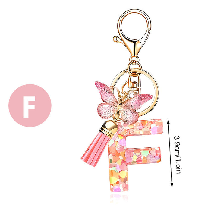 Wholesale Fashion pink letter key chain love sequins butterfly tassel key chain crystal  accessories