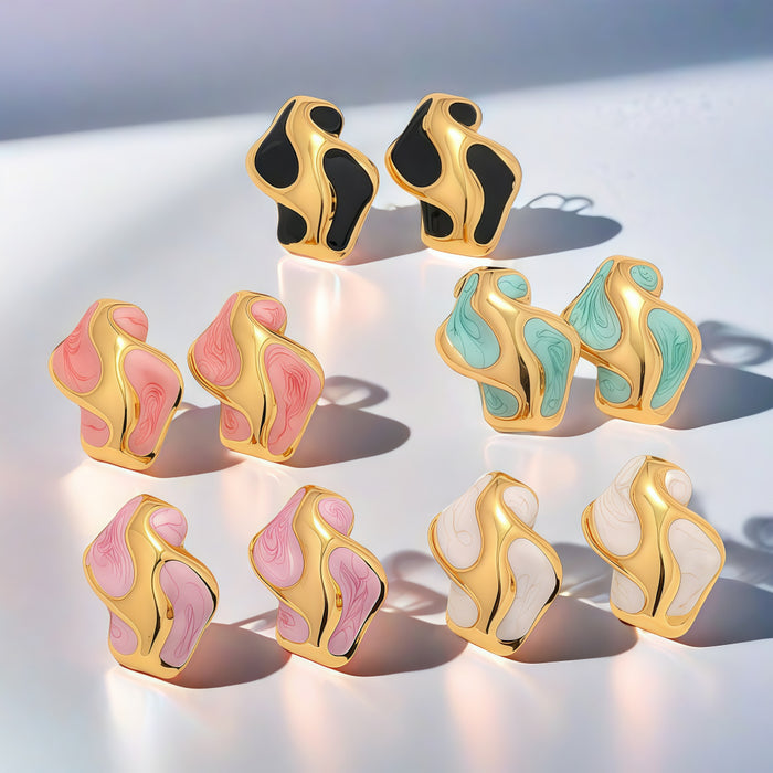 Wholesale New Fashionable Irregular Drip Oil Earrings Titanium Steel Plated Stainless Steel Earrings Wholesale