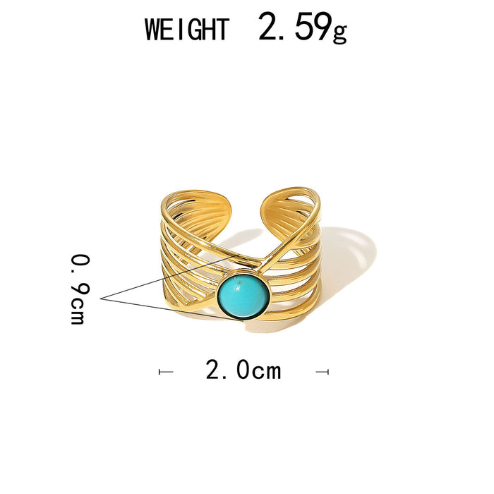 Wholesale stainless steel gold-colored turquoise adjustable ring