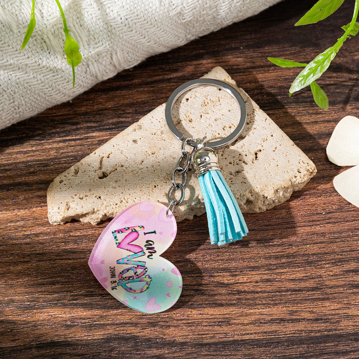 Wholesale Acrylic heart keychain pendant with slogan perfect for Mother' s Day gift,  love you luggage charm