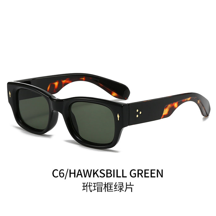 Wholesale Minimalist sunglasses with narrow frame, wide legs, personalized rice nail decoration, fashionable sunglasses
