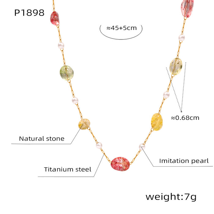 Wholesale Fashionable Gold  Stone Titanium Steel Necklace Jewelry Geometric Shape Regular Chain
