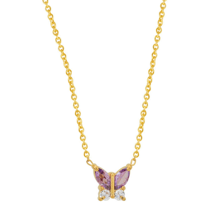 Wholesale Gold Butterfly Zircon Pendant Necklace Titanium Steel Fashion Jewelry MOQ≥2