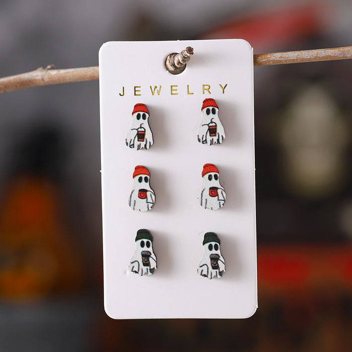 Wholesale  Coffee Ghost Earring Set Wooden  Party Earrings Earrings Holiday Gift