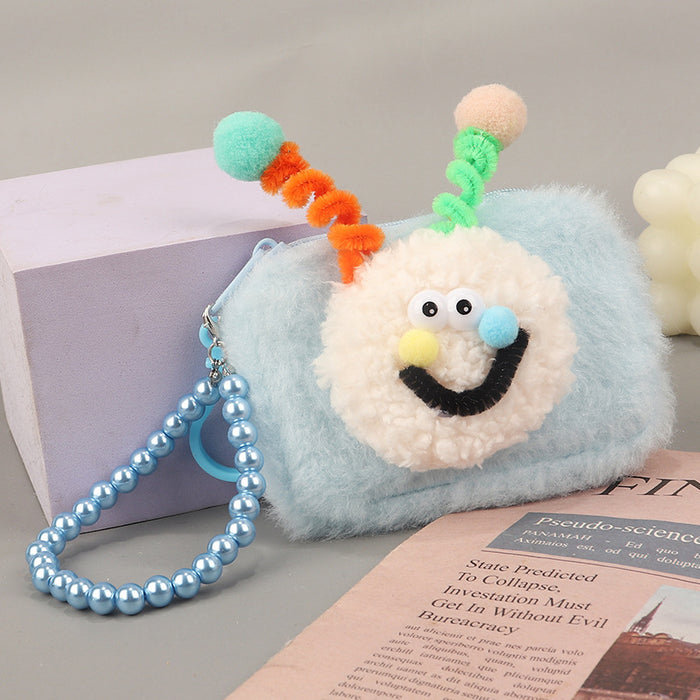 Wholesale Trendy Face Plush Square Card Holder Keychain Wallet Pink Macaron Style Everyday Wear Boutique Resale
