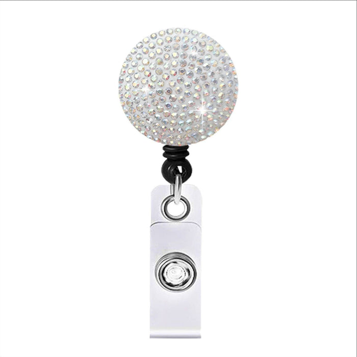 Wholesale Round Color AB Rhinestone Telescopic Clip Easy Pull Keychain JDC-KC-QiDing009