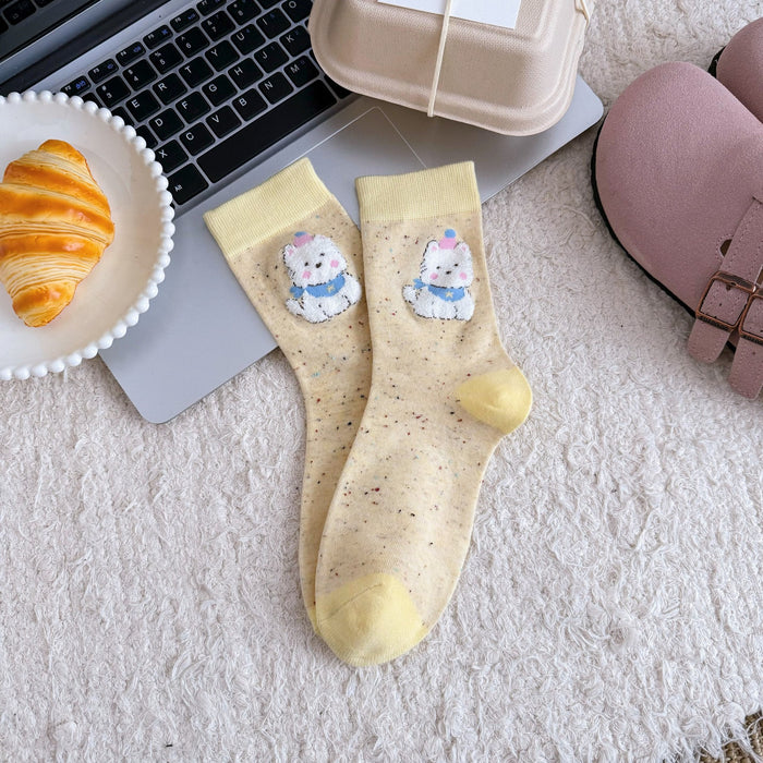 Wholesale Socks, tube socks, color blocked dot yarn, cartoon plush socks