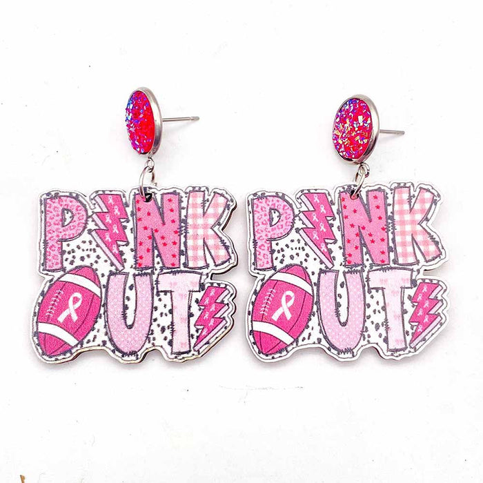 Wholesale Sports Theme Wooden Earrings Pink Wrist Rugby Game Day Earrings Valentine' s Day Gift