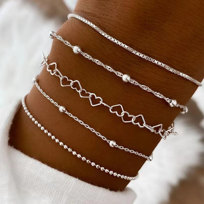 Wholesale Pearl bead multi-layer bracelet, rice bead studded diamond chain, five layer bracelet set