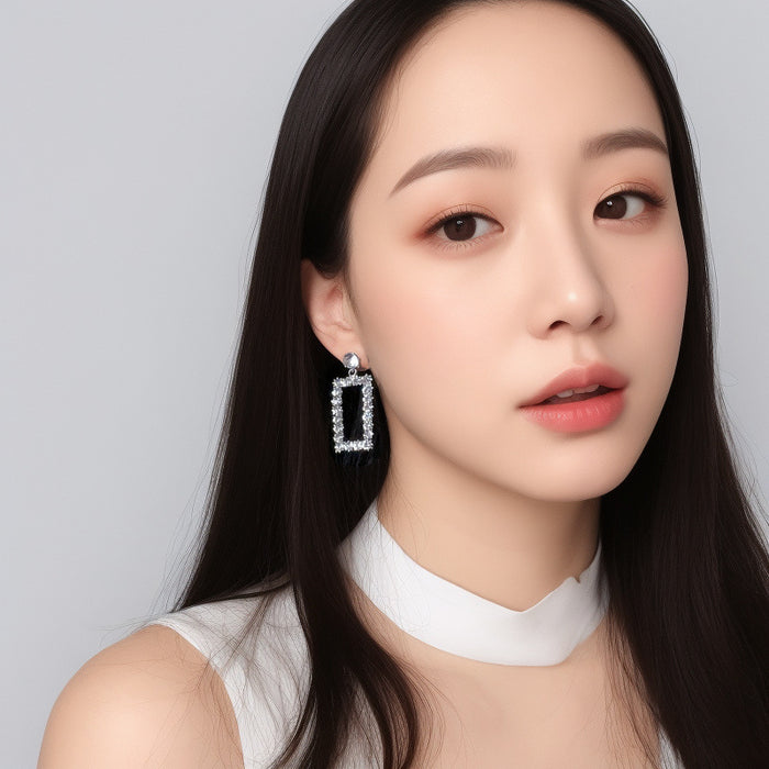 Wholesale Sparkling rhinestone earrings full of diamond temperament, geometric rectangle, simple and versatile earrings