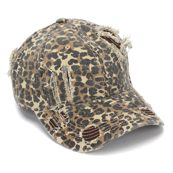 Wholesale Leopard Print Baseball Cap Distressed Wash Style Summer Sun Hat